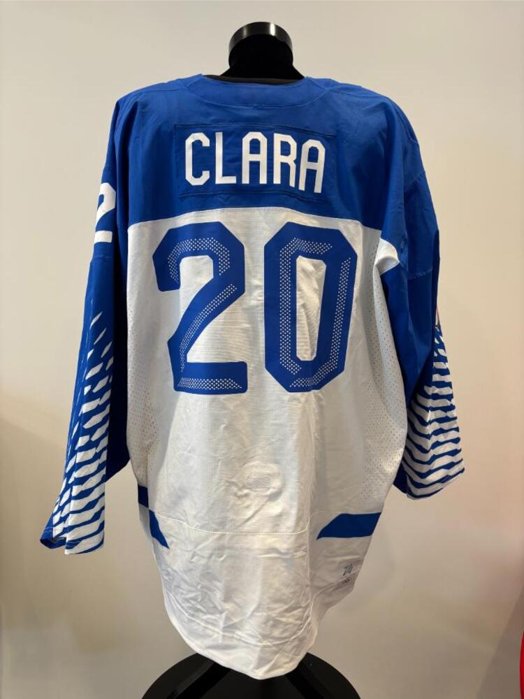 Damian Clara Italy Game-Used White Jersey worn v. Switzerland on February 17, 2026, as a part of the 2026 Milano Cortina Winter Games.