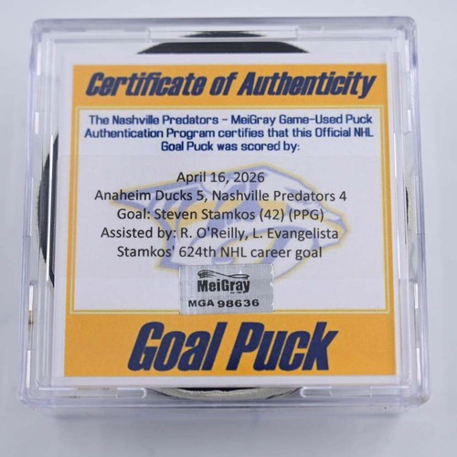 Image of Stamkos, Steven - Nashville Predators - April 16, 2026 vs. Anaheim Ducks (Predators Logo)