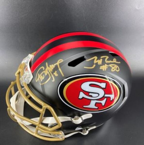 NFL - 49ers Multi-Sign Rivalries Replica Helmet Signed By Jerry Rice and...