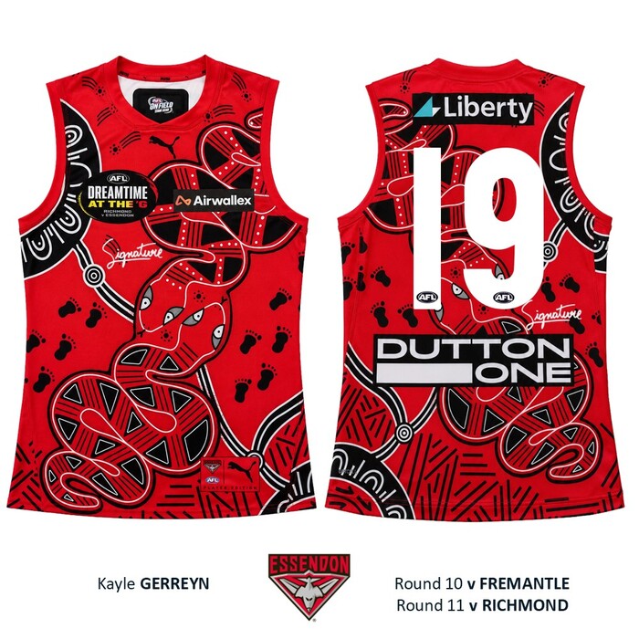 Photo of Kayle Gerreyn #19 Essendon 2026 Dreamtime Guernsey 