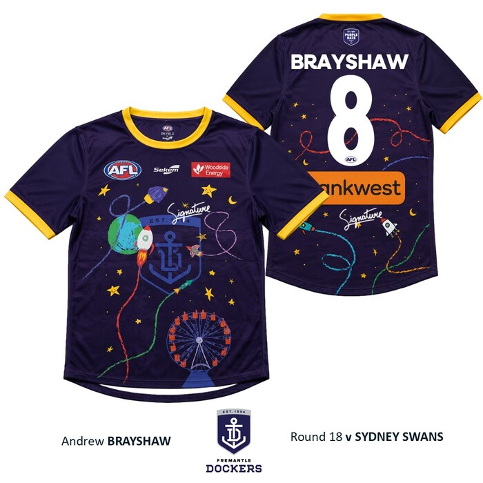 Photo of Andrew Brayshaw #8 Fremantle 2026 Starlight Foundation Warm Up Tee