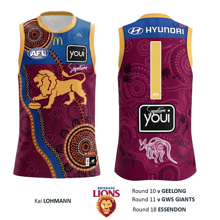 Photo of Kai Lohmann #1 Brisbane Lions 2026 Indigenous Guernsey