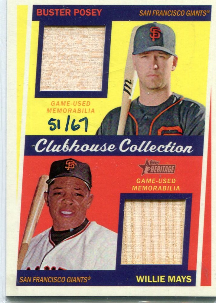2016 Topps Heritage Clubhouse Collection Dual Relics Buster Posey/Willie Mays 51/67