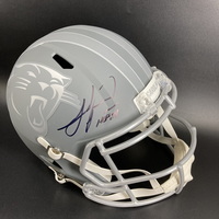 HOF - Panthers Julius Peppers Signed Replica Slate Speed Helmet with HOF...