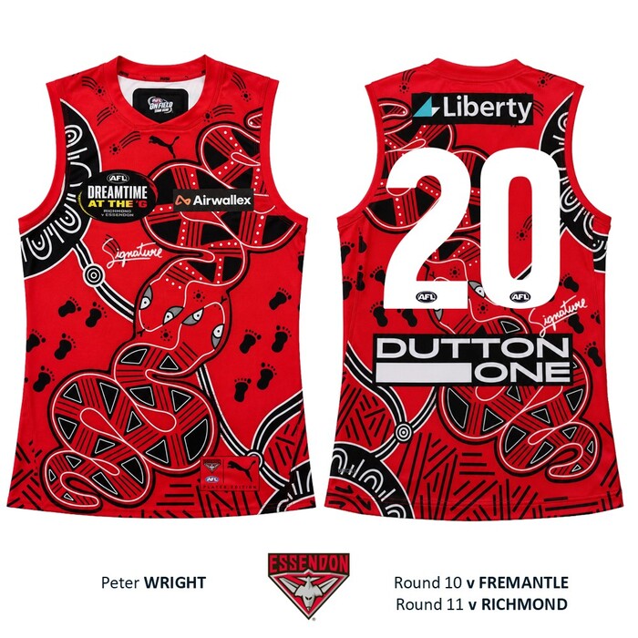 Photo of Peter Wright #20 Essendon 2026 Dreamtime Guernsey 