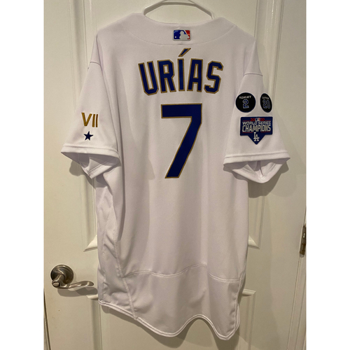 Julio Urias Special-Edition Home Opening Weekend Gold-Outlined Game-Used Jersey