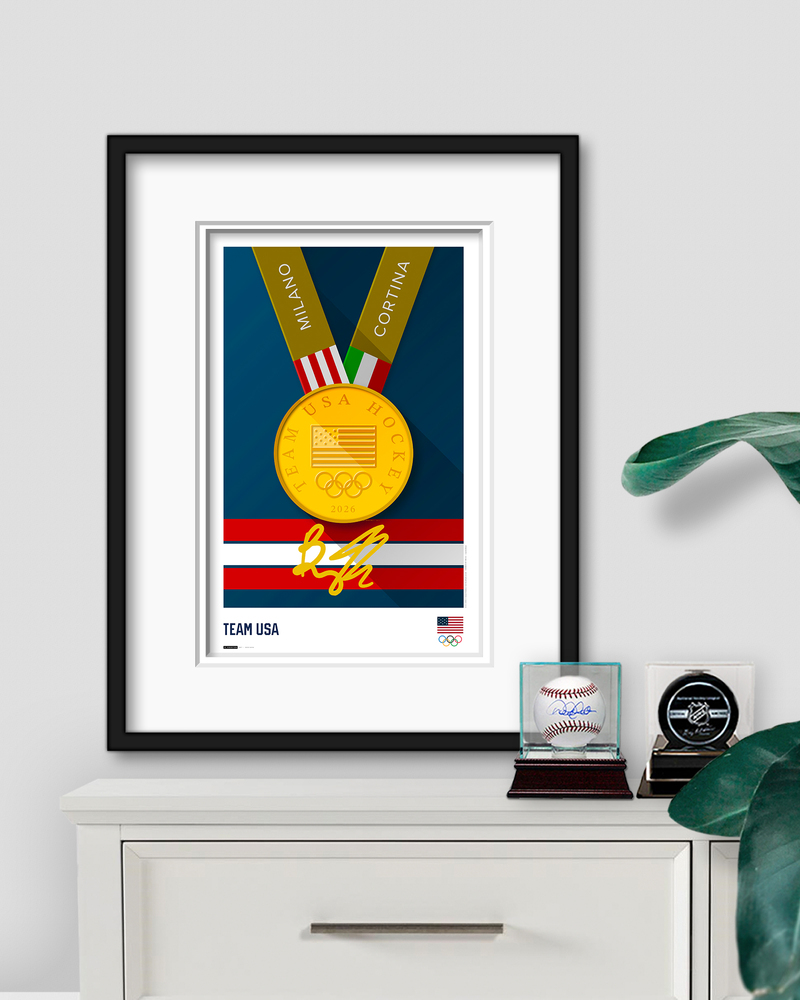 Minimalist Team USA Gold Medal Art Print Autographed by Brady Tkachuk