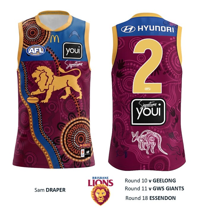 Photo of Sam Draper #2 Brisbane Lions 2026 Indigenous Guernsey