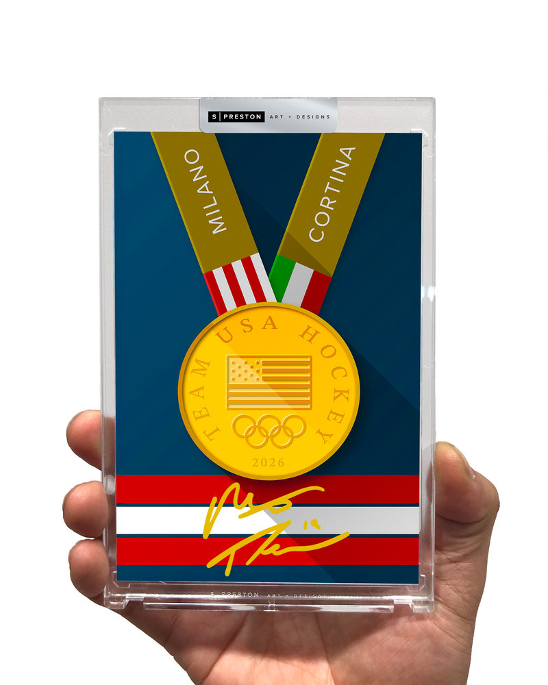 Minimalist Team USA Gold Medal Art Slab Autographed by Matt Tkachuk