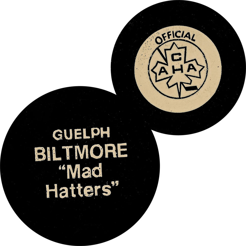 Guelph Biltmore Mad Hatters Game Puck - From the Collection of Mark Howe