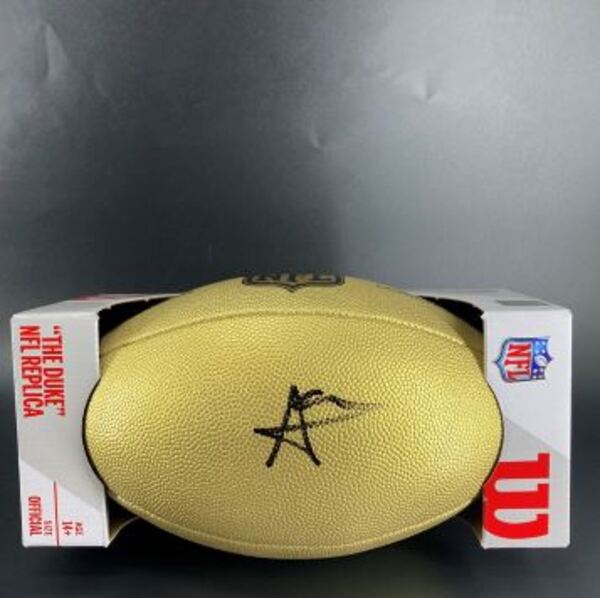 NFL - Broncos Audric Estime Signed Gold Composite Football