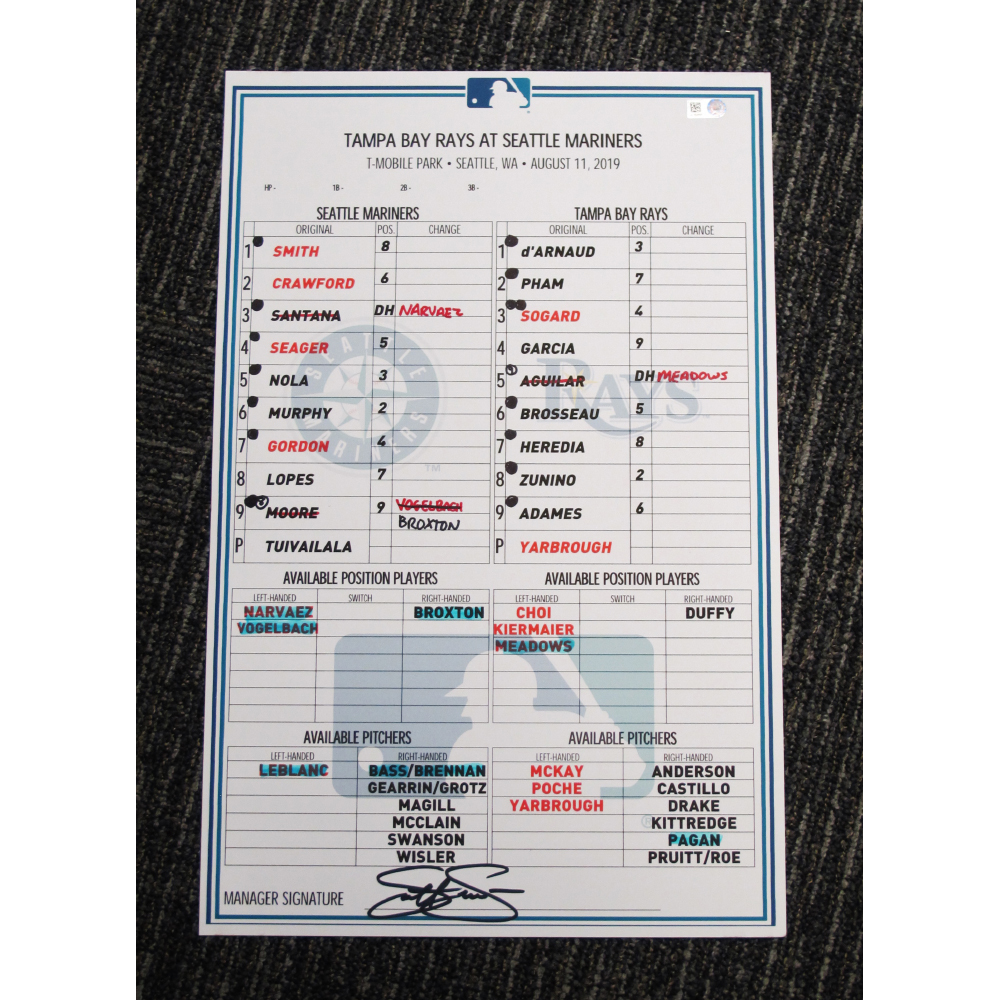 Seattle Mariners 2019 GameUsed Lineup Card Edgar Martinez Hall of