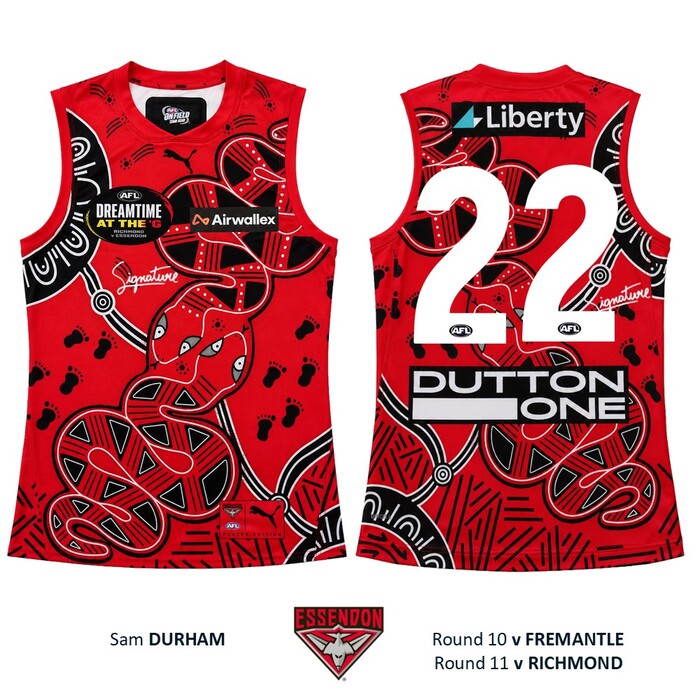 Photo of Sam Durham #22 Essendon 2026 Dreamtime Guernsey 