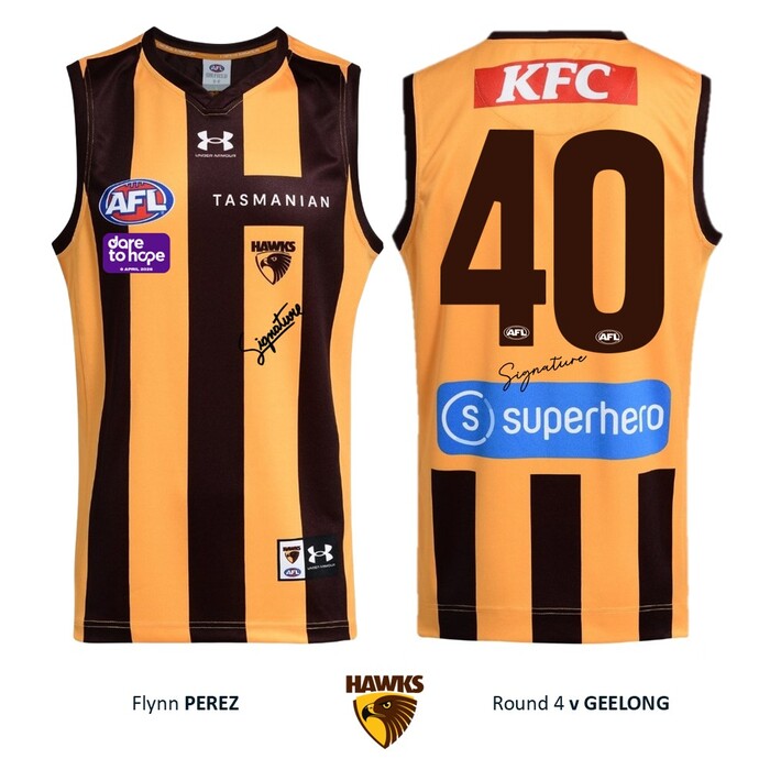 Photo of Flynn Perez #40 Hawthorn 2026 Dare to Hope Match-Worn Guernsey