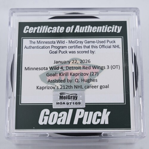 Image of Kaprizov, Kirill - Minnesota Wild - January 22, 2026 vs. Detroit Red Wings (Wild's 25th Anniversary Logo)