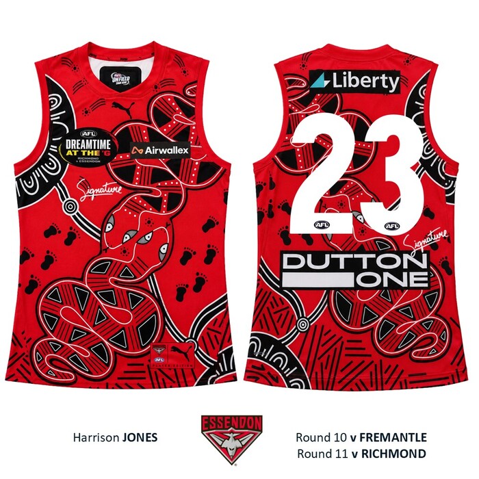 Photo of Harrison Jones #23 Essendon 2026 Dreamtime Guernsey 