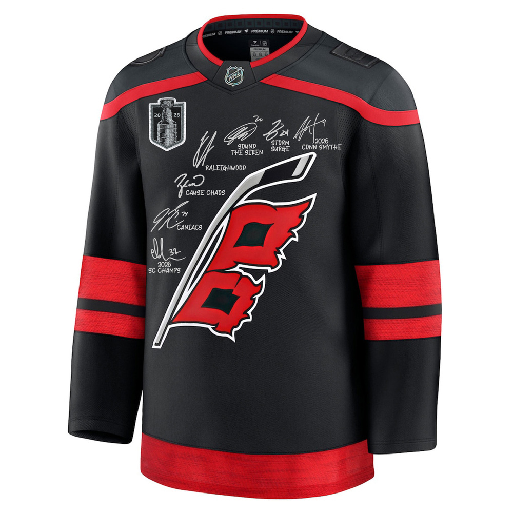 Carolina Hurricanes Autographed 2026 Stanley Cup Champions Black Fanatics Premium Jersey with Multiple Signatures and Inscriptions - Limited Edition #1 of 50