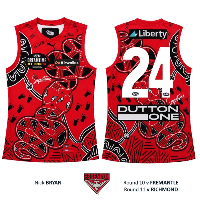 Photo of Nick Bryan #24 Essendon 2026 Dreamtime Guernsey 