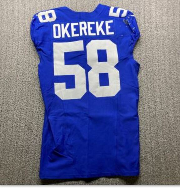 Crucial Catch - Giants Bobby Okereke Game Worn Jersey (9/28/2025) Size 4...