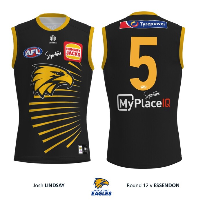Photo of Josh Lindsay #5 West Coast Eagles 2026 WA Day Match-Worn Guernsey & Shorts