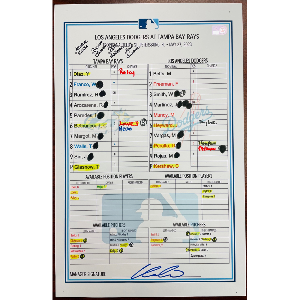 Game Used 25th Anniversary Lineup Card Tampa Bay Rays v Los Angeles