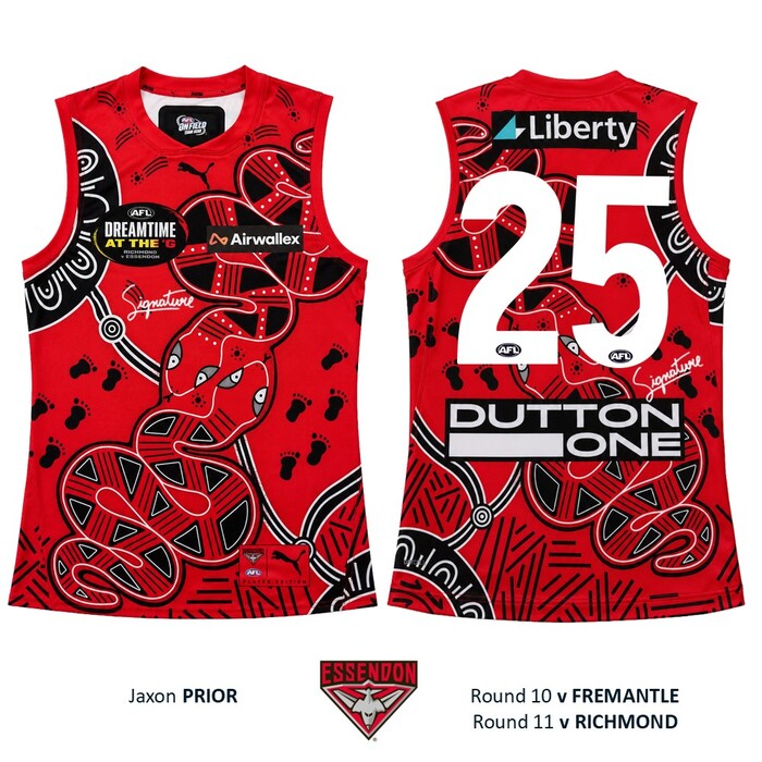 Photo of Jaxon Prior #25 Essendon 2026 Dreamtime Guernsey