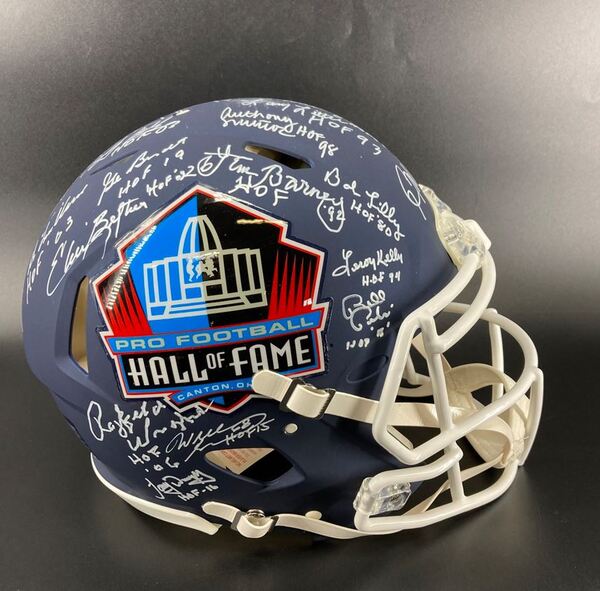 NFL - Multi Signed Blue HOF Helmet With Over 20 Signatures Inc Bill Poli...