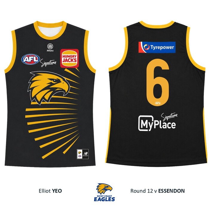 Photo of Elliot Yeo #6 West Coast Eagles 2026 WA Day Guernsey & Shorts