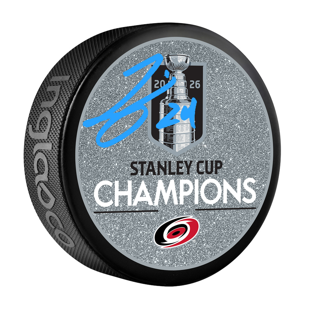 Seth Jarvis Carolina Hurricanes Autographed 2026 Stanley Cup Champions Glitter Hockey Puck
