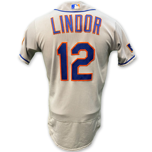 Francisco Lindor #12 - Game-Used Road Grey Jersey - 30-30 Season - 2-5, HR (6), 2 RBI's - Mets 