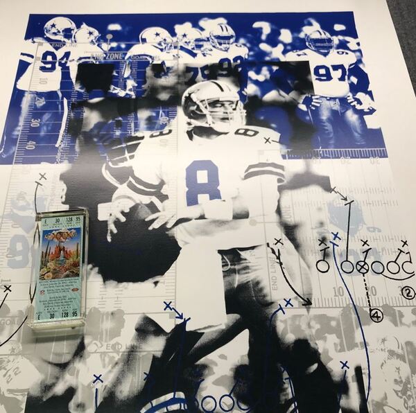 Cowboys Bundle - TROY AIKMAN SIGNED POSTER + SUPER BOWL XXX Green PAPERW...