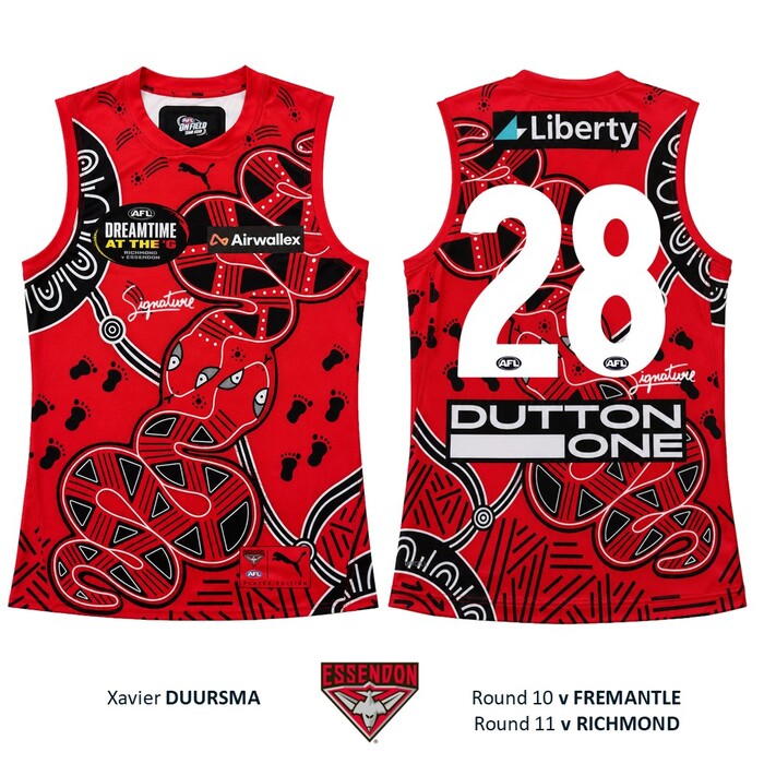 Photo of Xavier Duursma #28 Essendon 2026 Dreamtime Guernsey 