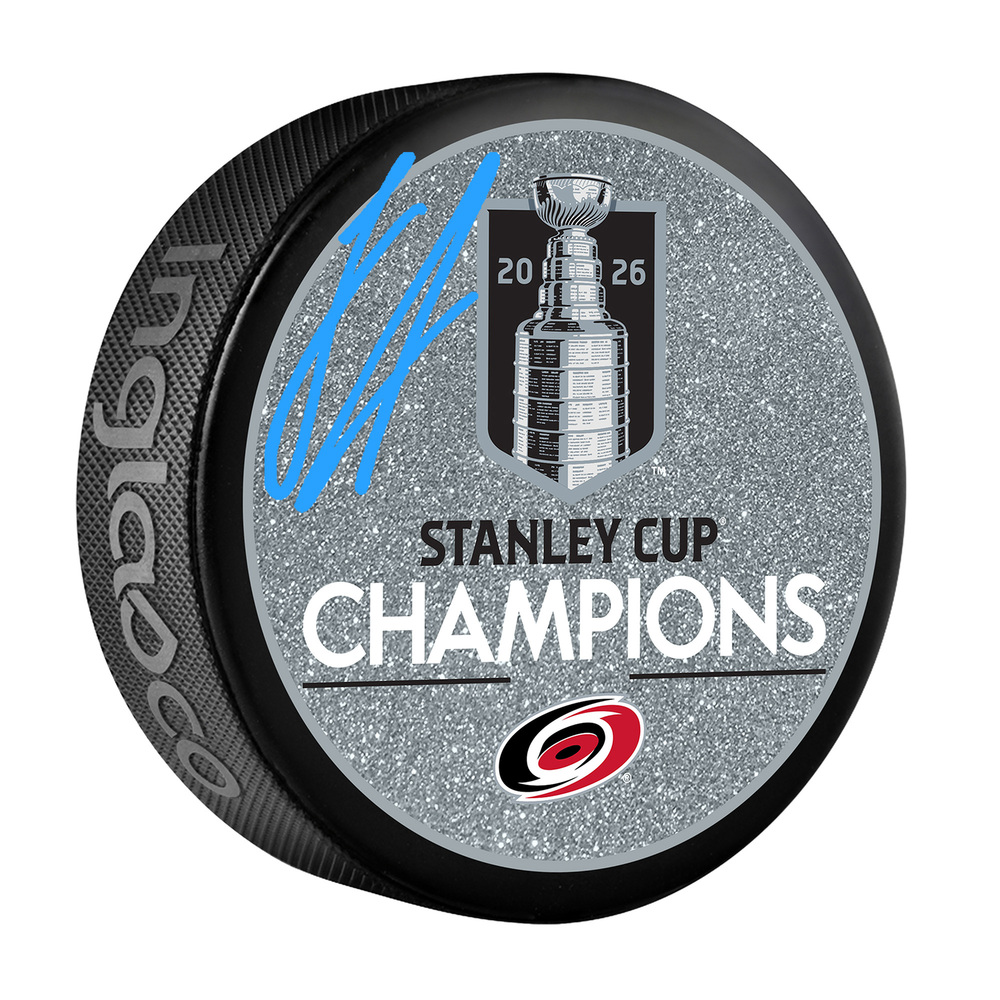 Logan Stankoven Carolina Hurricanes Autographed 2026 Stanley Cup Champions Glitter Hockey Puck