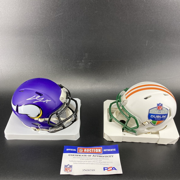 Dublin Combo - Vikings Dallas Turner Signed Mini Helmet + Dublin Game Mi...