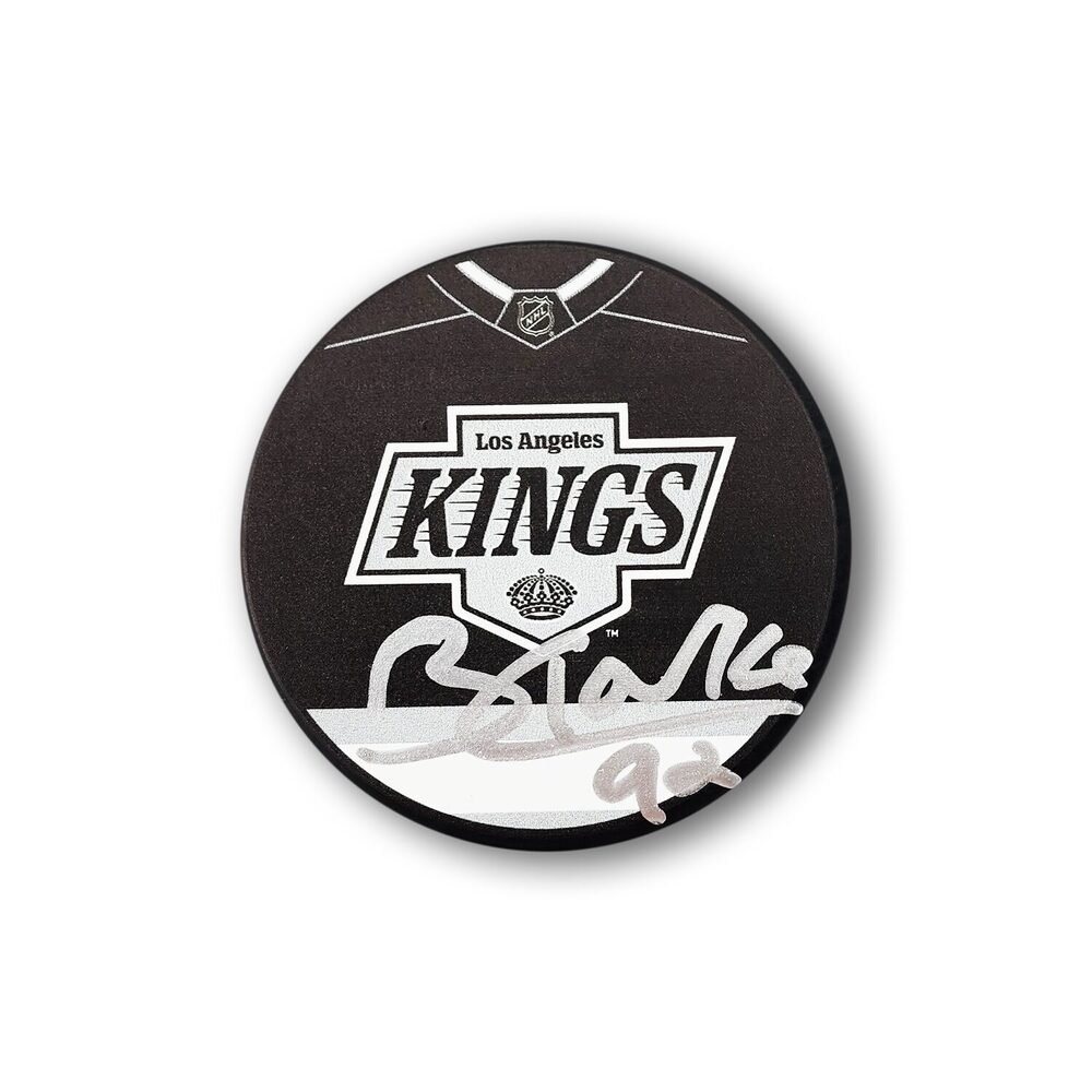 Brandt Clarke Autographed Los Angeles Kings Jersey Design Hockey Puck