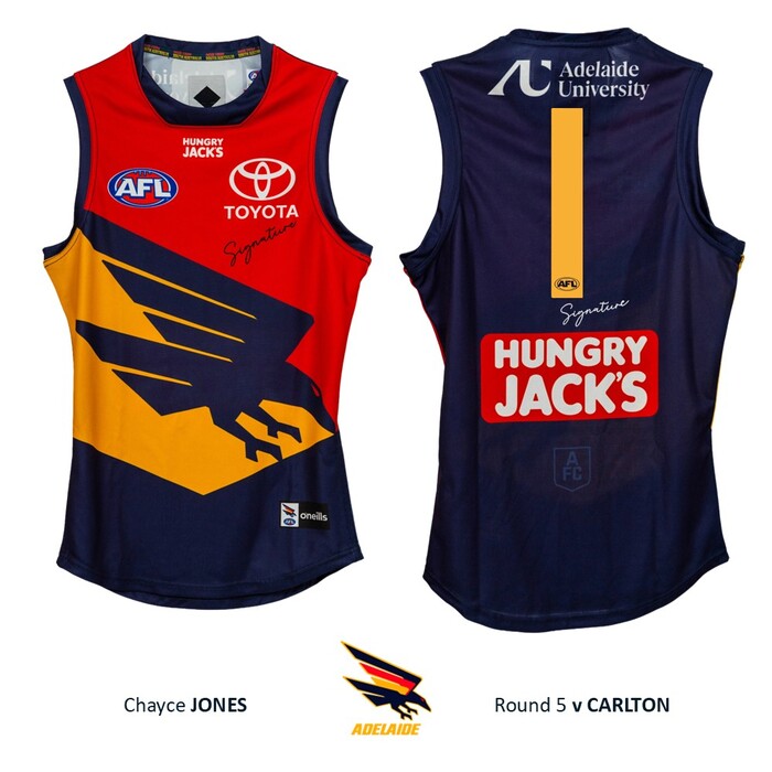 Photo of Chayce Jones #1 Adelaide Crows 2026 Gather Round Player-Issue Guernsey