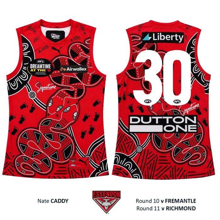 Photo of Nate Caddy #30 Essendon 2026 Dreamtime Guernsey 