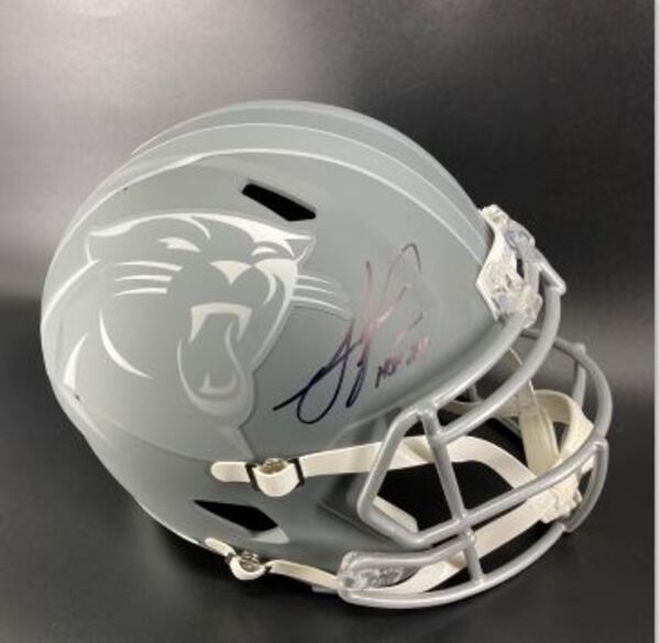 HOF - Panthers Julius Peppers Signed Replica Slate Speed Helmet with HOF...