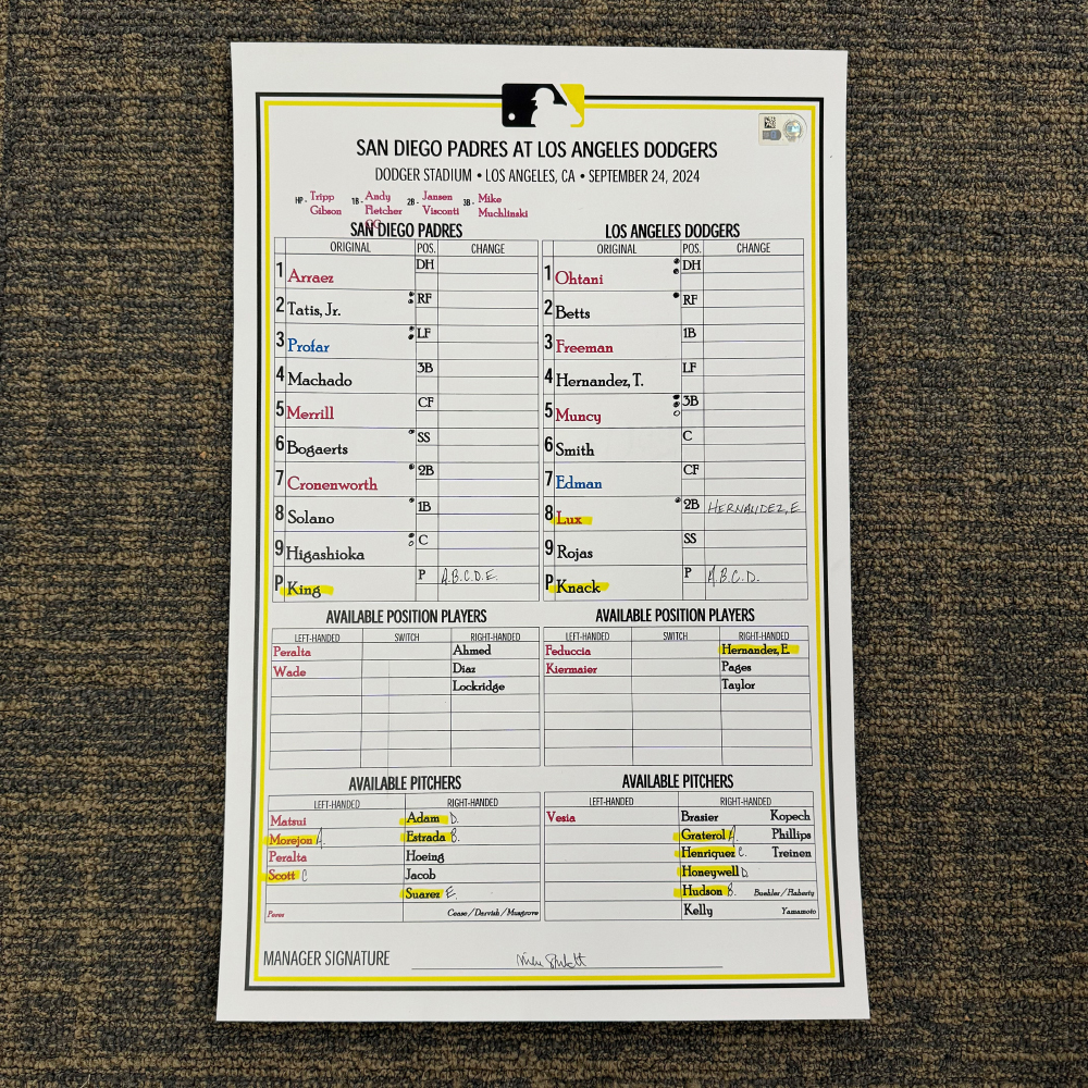 Replica Lineup Card Manny Machado Begins a Game-Ending Triple Play to Clinch a Postseason ...
