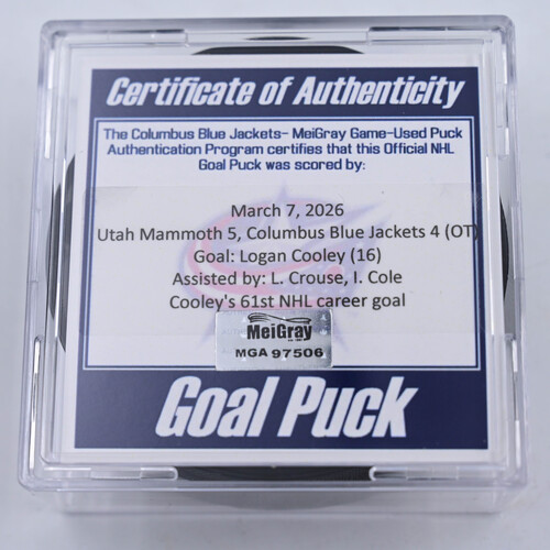 Image of Cooley, Logan - Utah Mammoth - March 7, 2026 at Columbus Blue Jackets (Blue Jackets' 25th Anniversary Logo)