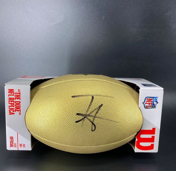 NFL - Lions Terrion Arnold  Signed Gold Composite Football