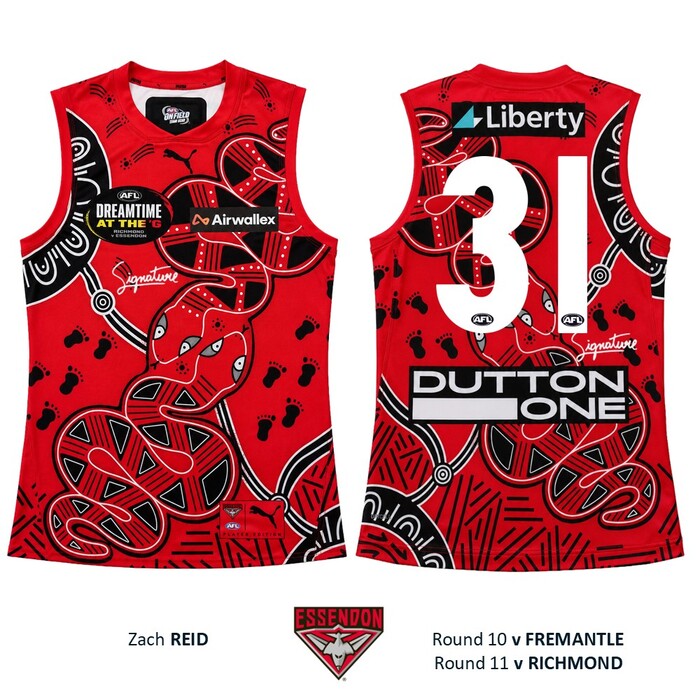 Photo of Zach Reid #31 Essendon 2026 Dreamtime Guernsey 