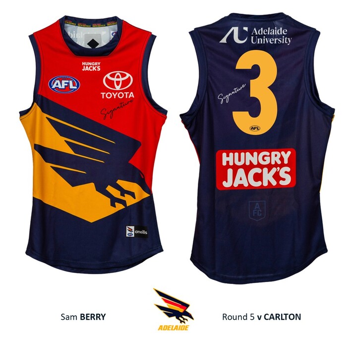Photo of Sam Berry #3 Adelaide Crows 2026 Gather Round Match-Worn Guernsey