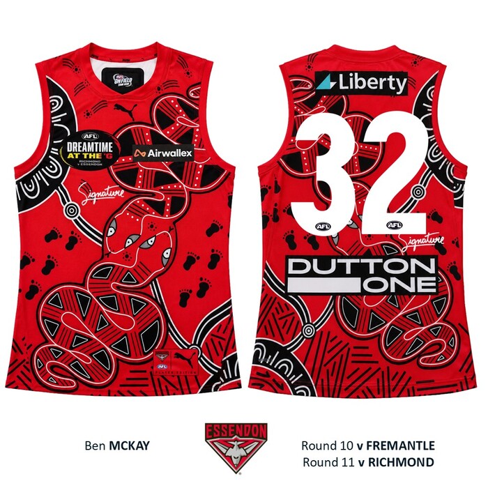 Photo of Ben McKay #32 Essendon 2026 Dreamtime Guernsey