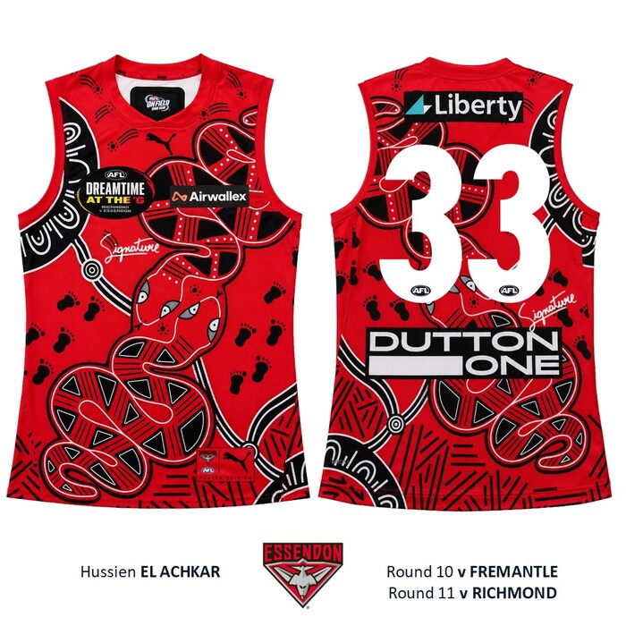 Photo of Hussien El Achkar #33 Essendon 2026 Dreamtime Guernsey 