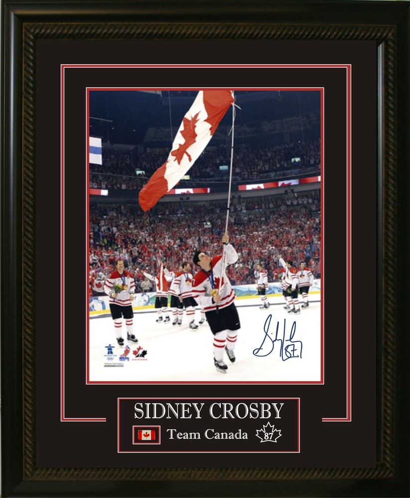 Sidney Crosby - Signed & Framed 16x20 Etched Mat - Team Canada 2010 Carrying The Flag #FlyTheFlag 