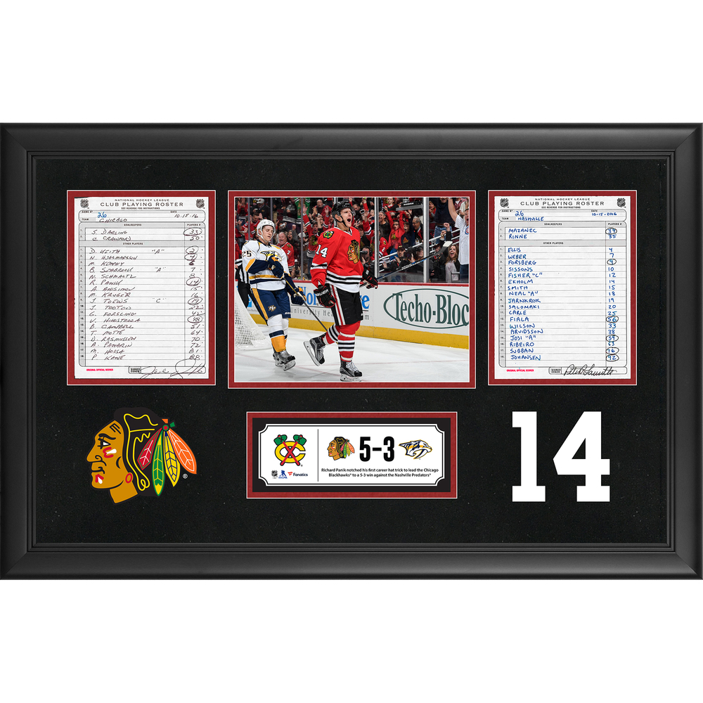 Chicago Blackhawks Framed Original Line-Up Cards From October 15, 2016 vs. Nashville Predators - Richard Panik's First Career Hat Trick