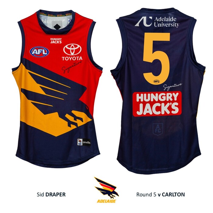 Photo of Sid Draper #5 Adelaide Crows 2026 Gather Round Player-Issue Guernsey