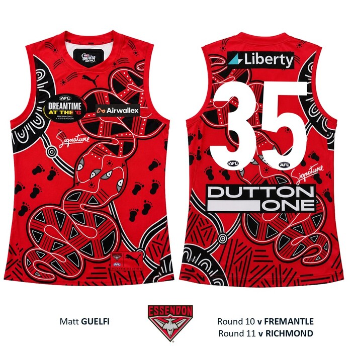 Photo of Matt Guelfi #35 Essendon 2026 Dreamtime Guernsey 