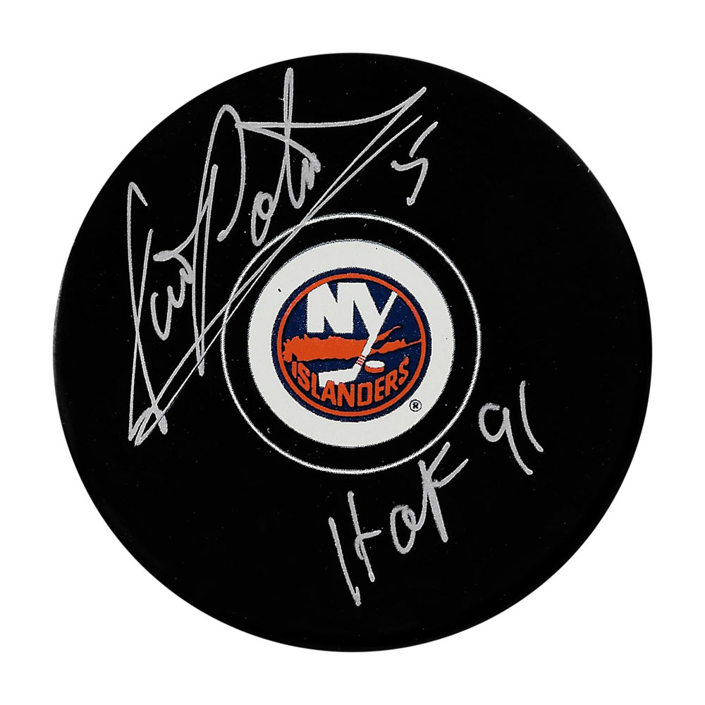 Denis Potvin Autographed New York Islanders Puck w/HOF 91 Inscription